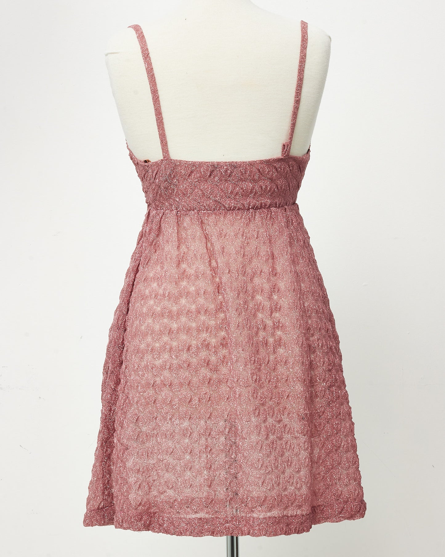 Missoni Pink Sparkle Zigzag Knit Front Twisted Knot Babydoll Cover Up Dress - 40