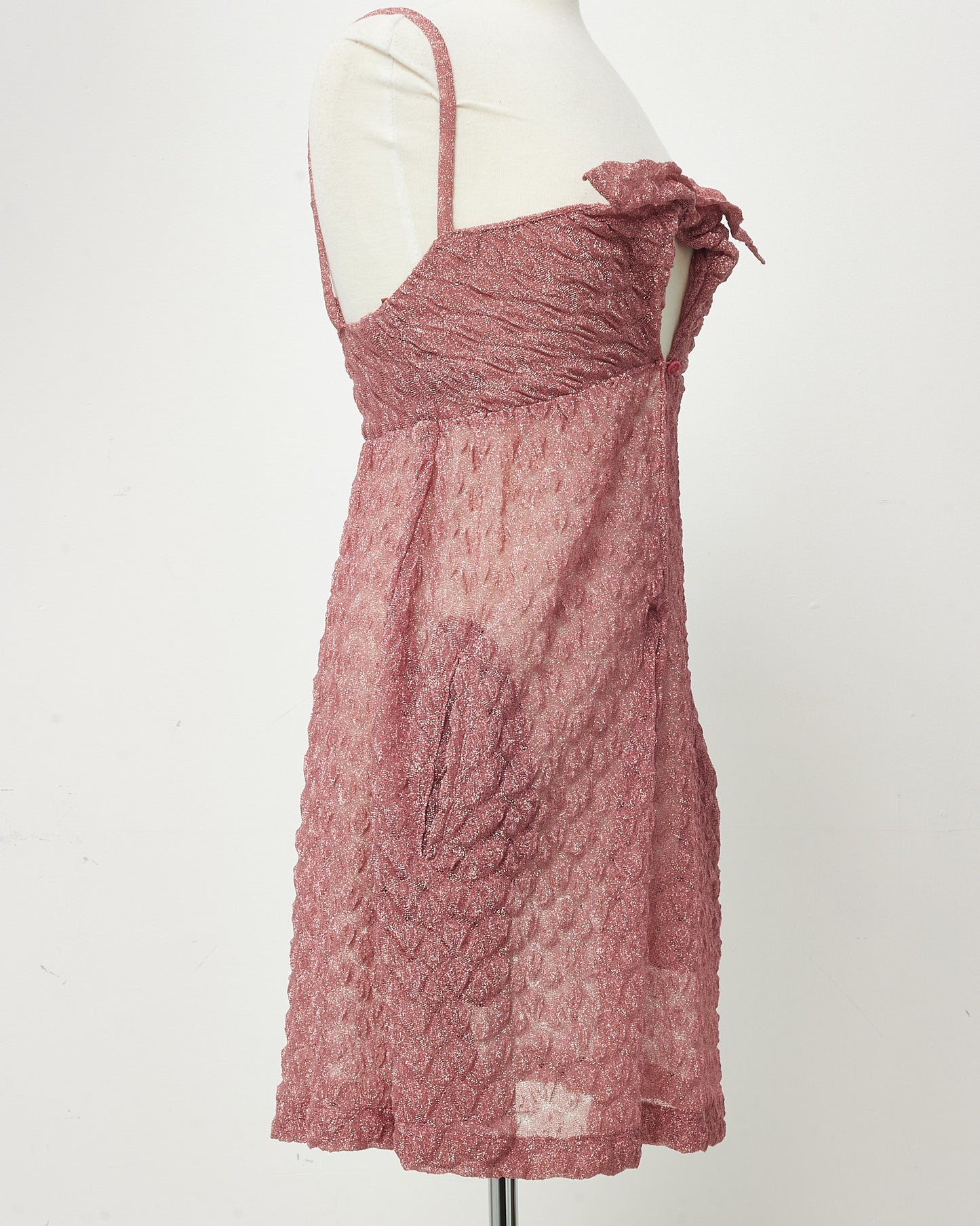 Missoni Pink Sparkle Zigzag Knit Front Twisted Knot Babydoll Cover Up Dress - 40