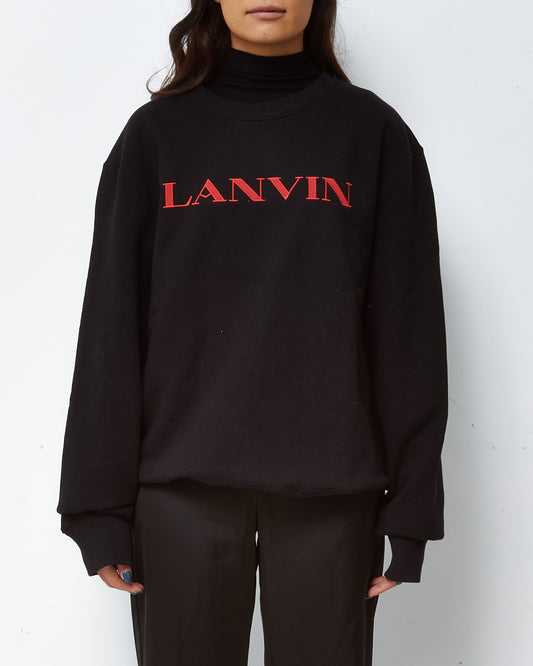 Lanvin Black Cotton and Red "Lanvin Embroidered" Logo Crewneck Sweatshirt - L