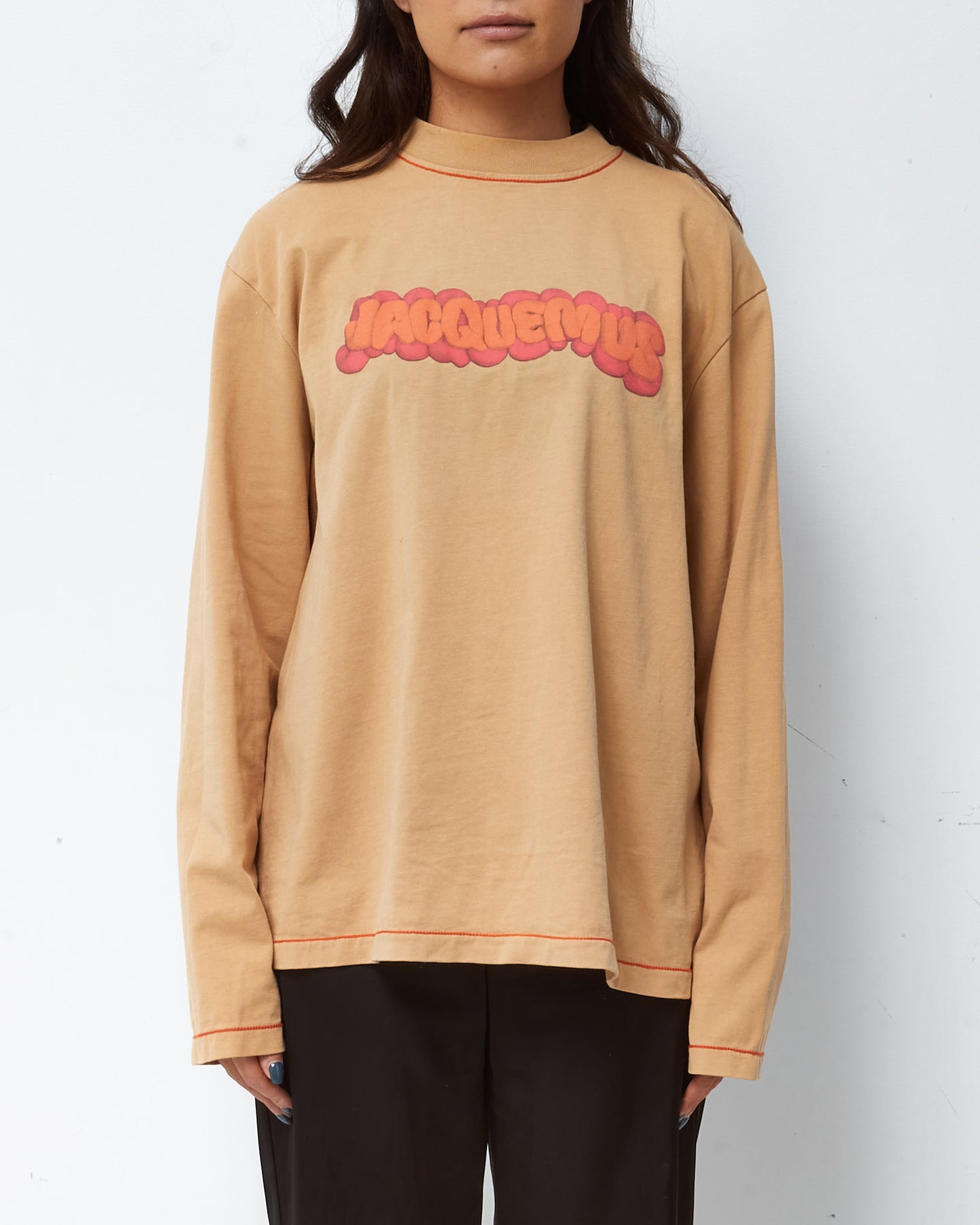Jacquemus Beige Cotton and Orange Graffiti Logo Long Sleeve Shirt - S