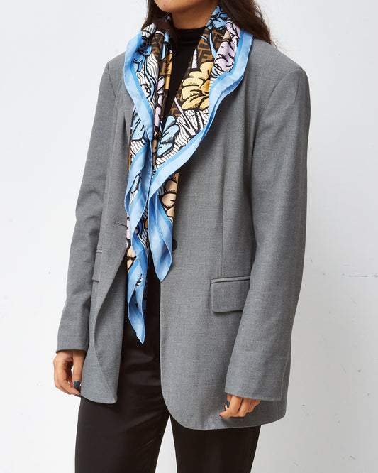 Fendi Blue/Multi Floral and FF Zucca Print Silk 90cm Scarf
