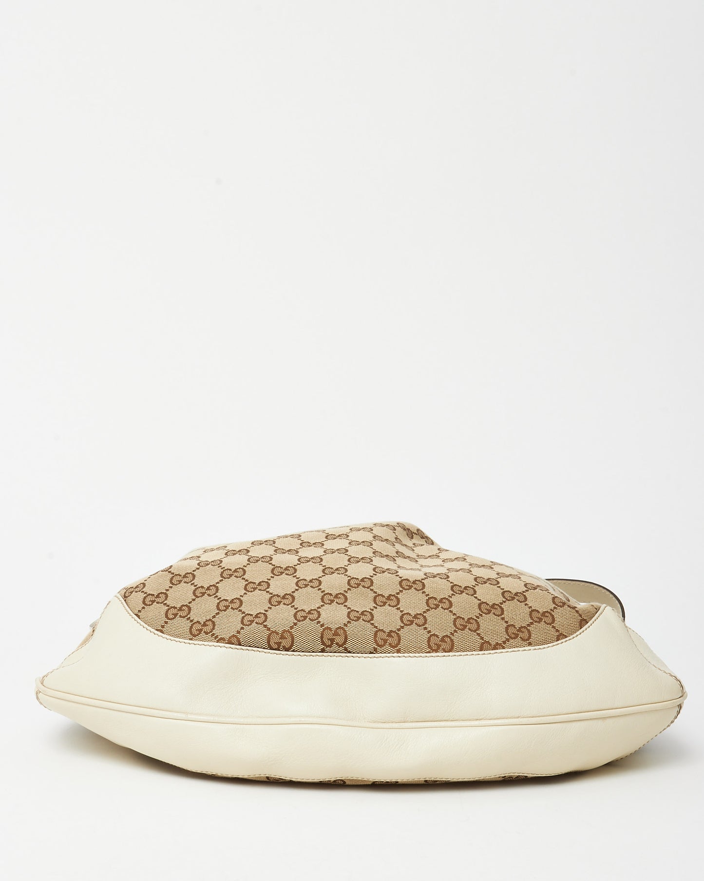 Gucci White Leather and Beige/Ebony GG Canvas Bamboo Peggy 2Way Shoulder Bag