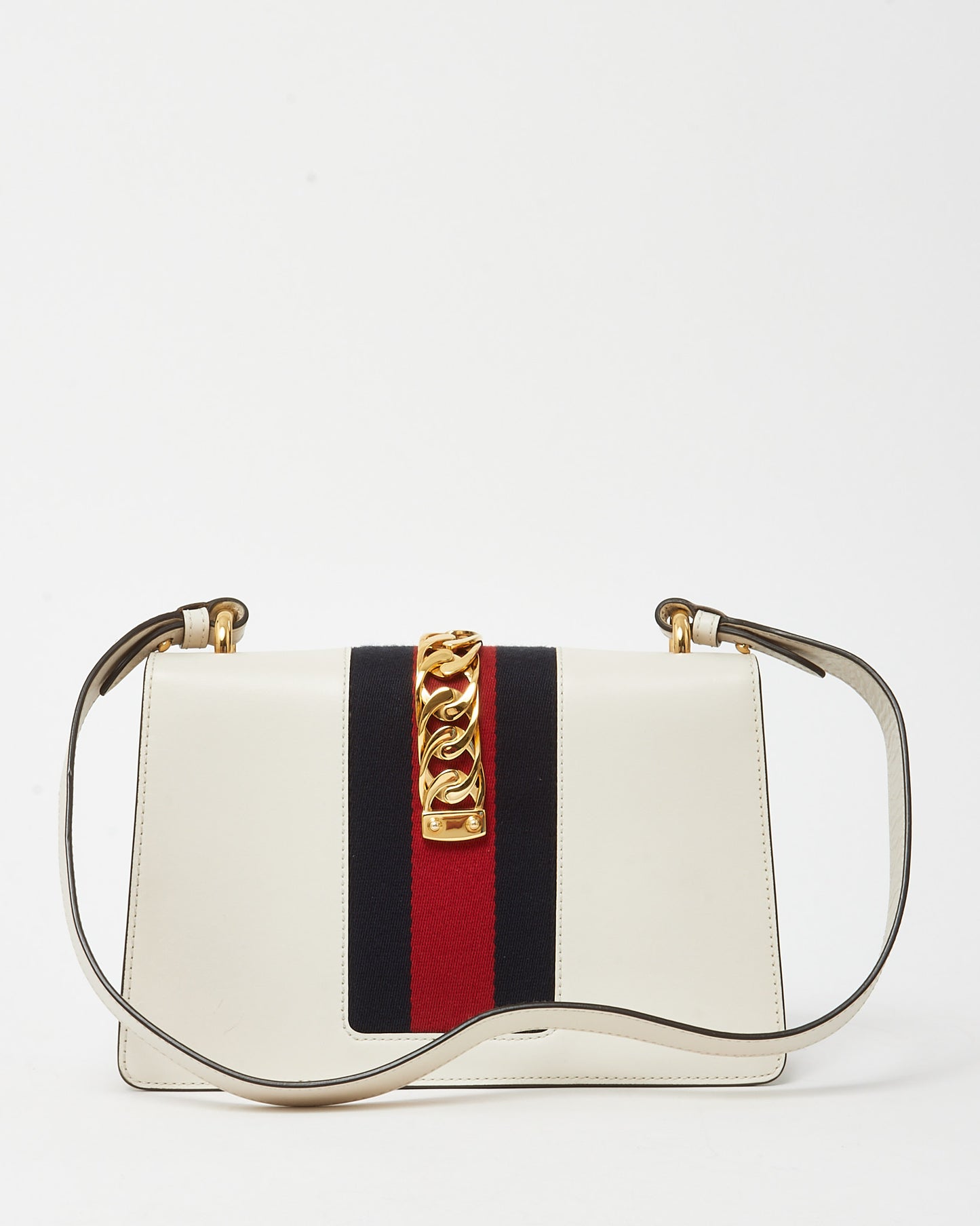 Gucci White Leather Small Web Sylvie Shoulder Bag