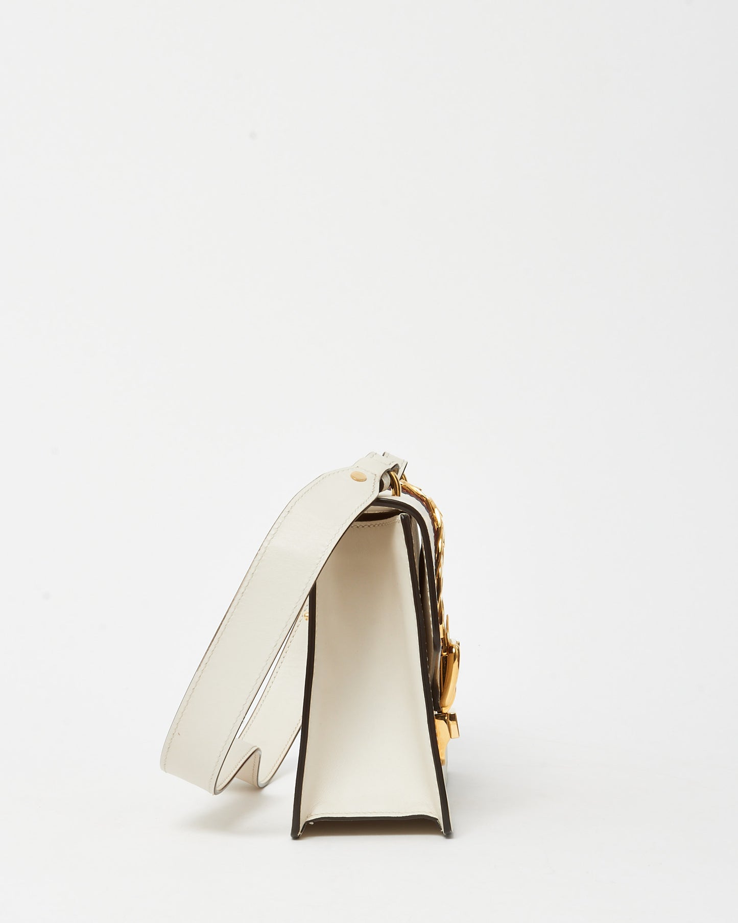 Gucci White Leather Small Web Sylvie Shoulder Bag