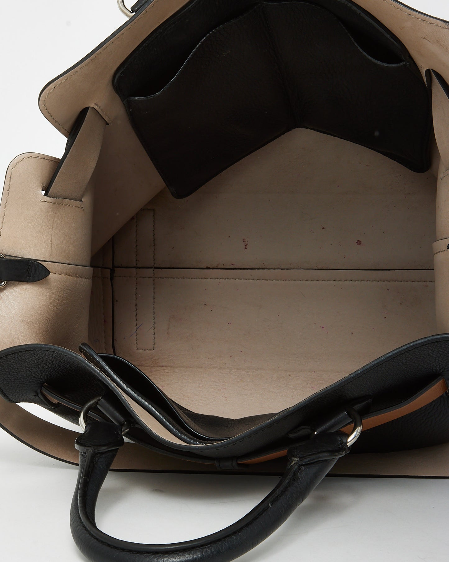 Burberry Black Leather and Beige Belted Medium Marais Tote Bag with Strap