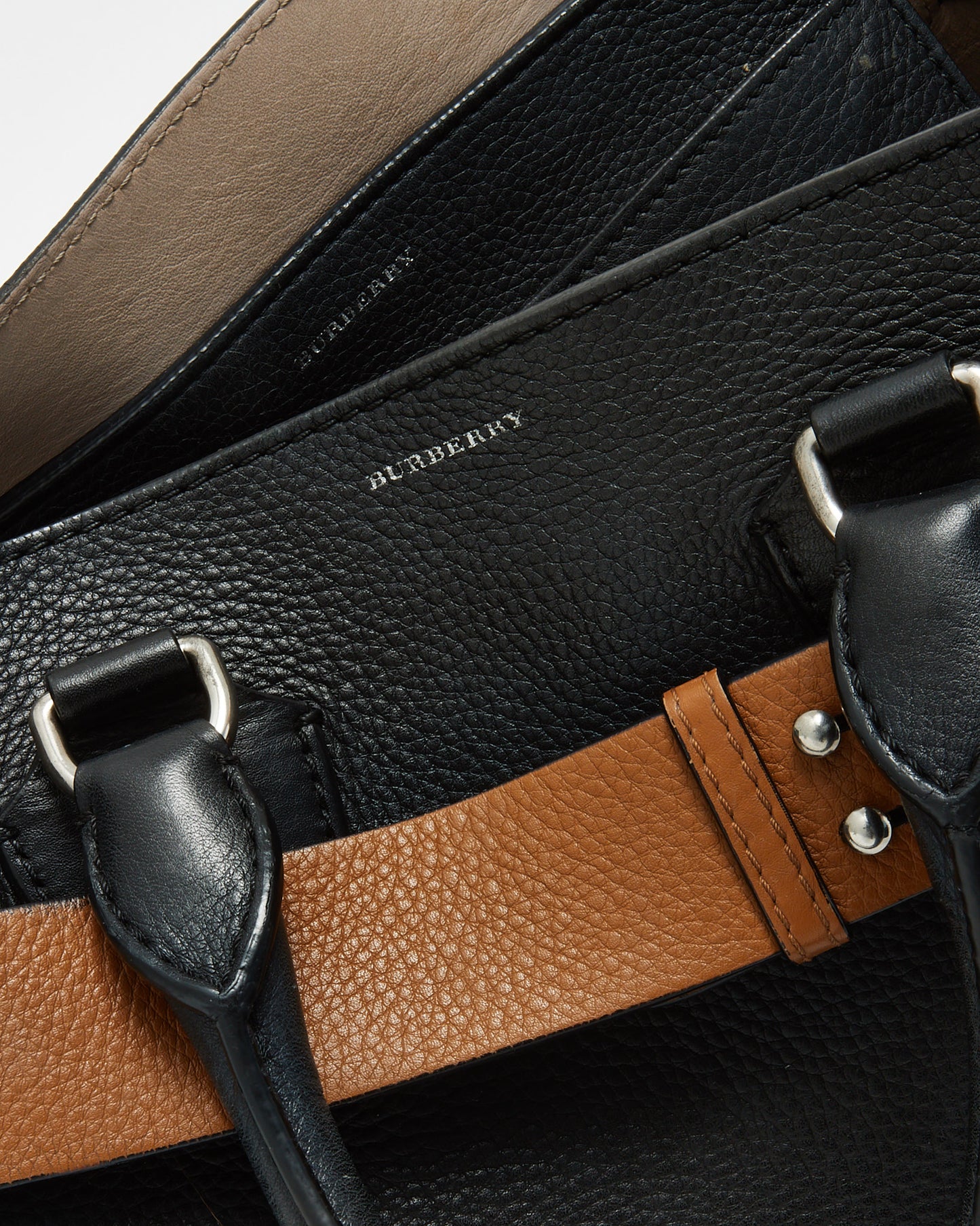 Burberry Black Leather and Beige Belted Medium Marais Tote Bag with Strap