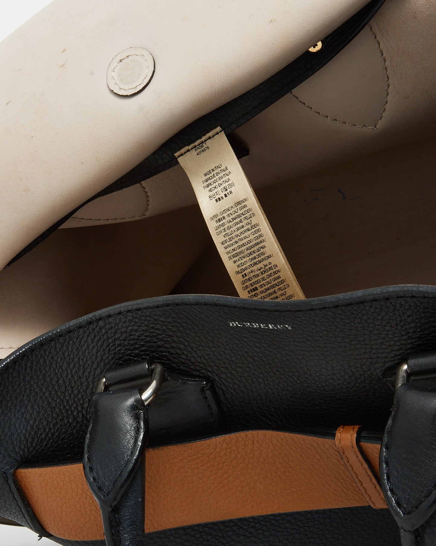 Burberry Black Leather and Beige Belted Medium Marais Tote Bag with Strap