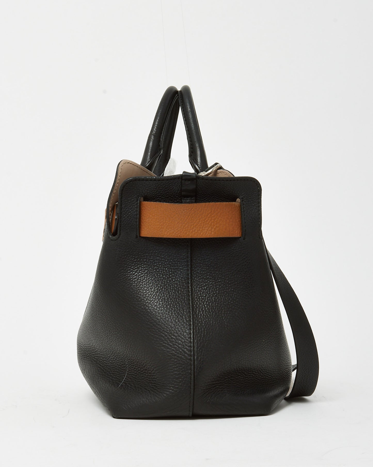 Burberry Black Leather and Beige Belted Medium Marais Tote Bag with Strap