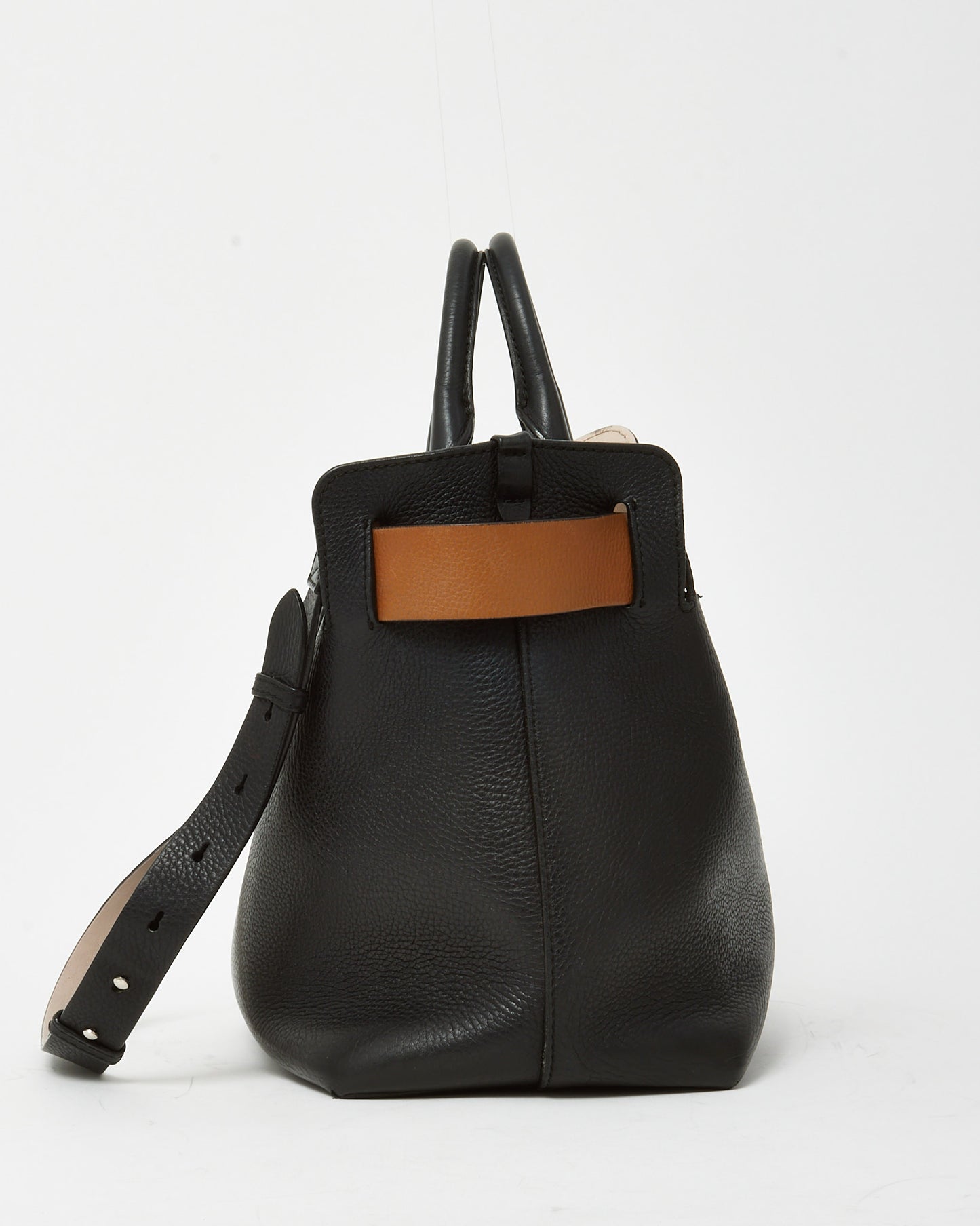 Burberry Black Leather and Beige Belted Medium Marais Tote Bag with Strap