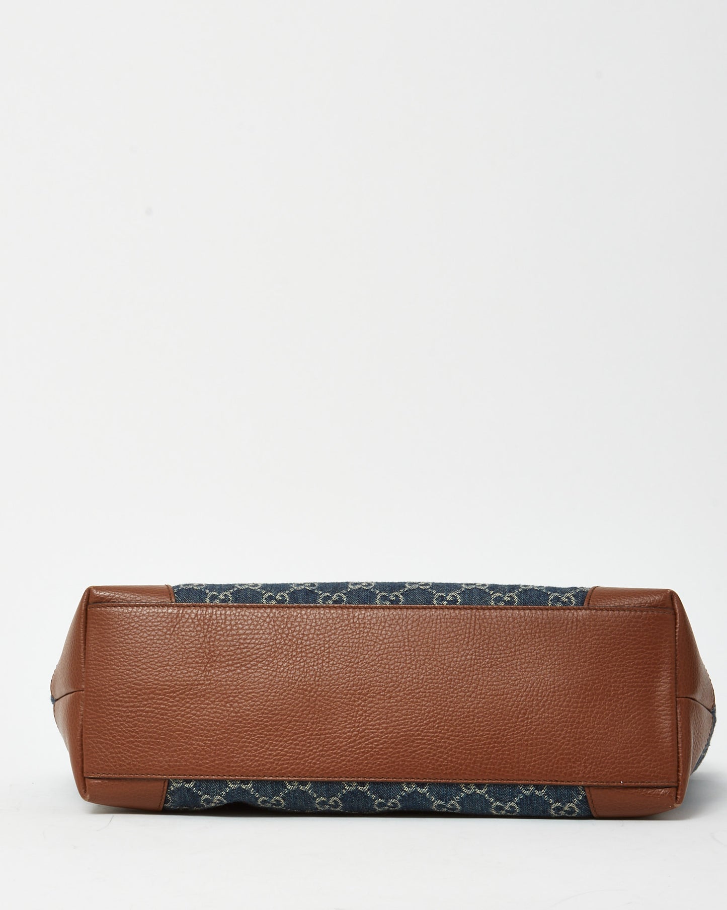 Gucci Brown Leather & Blue Denim Monogram Medium Ophidia Tote Bag