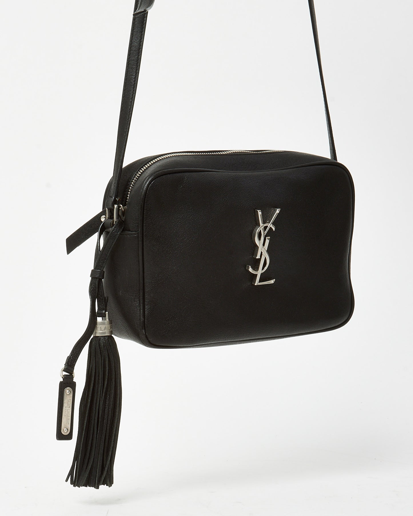Saint Laurent Black Grained Leather YSL Lou Camera Bag SHW