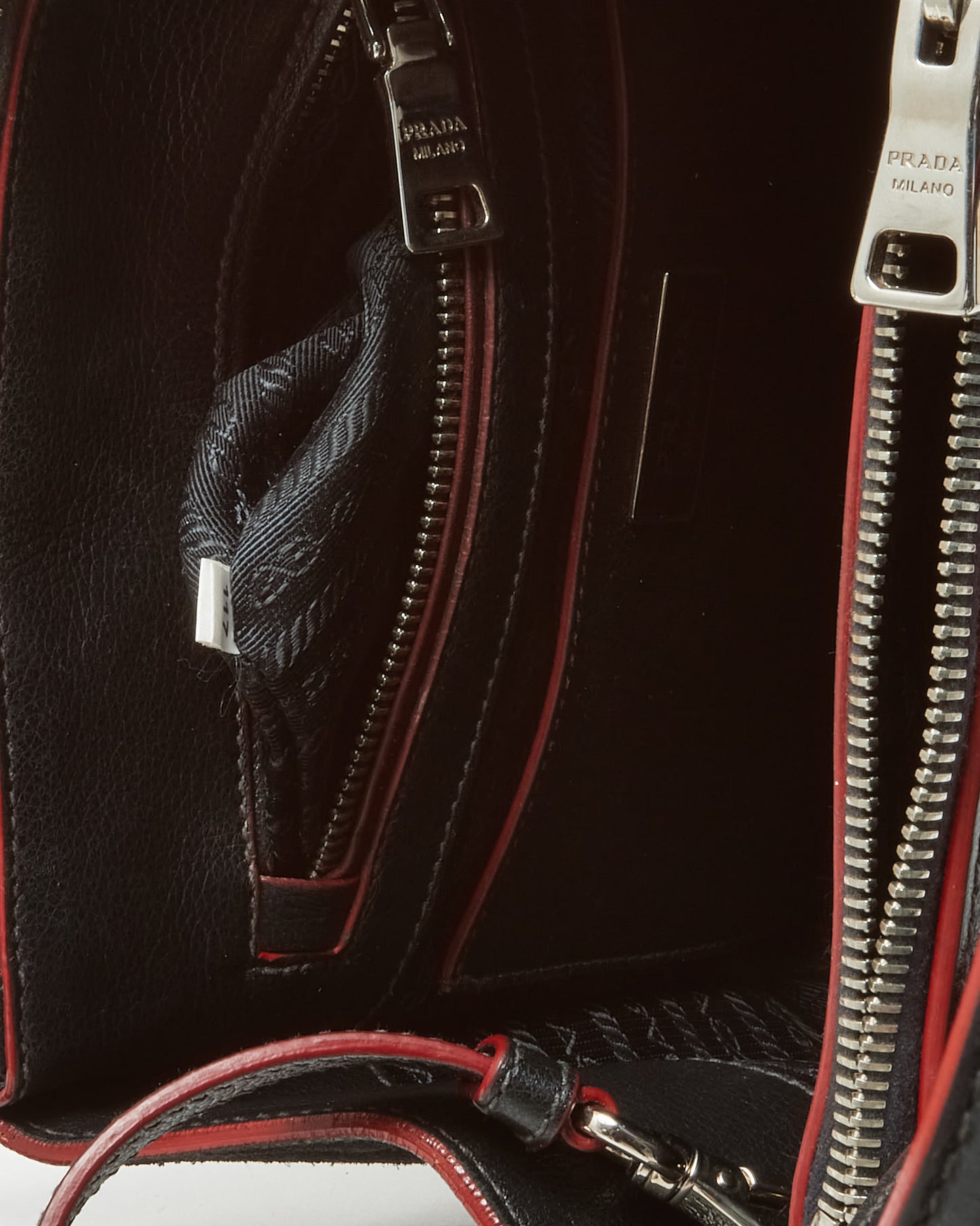 Prada Black and Red Trim Glace Calf Leather & Scamosciato Twin Pocket Tote with Strap