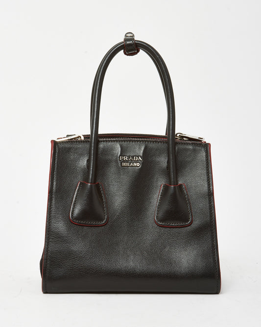 Prada Black and Red Trim Glace Calf Leather & Scamosciato Twin Pocket Tote with Strap