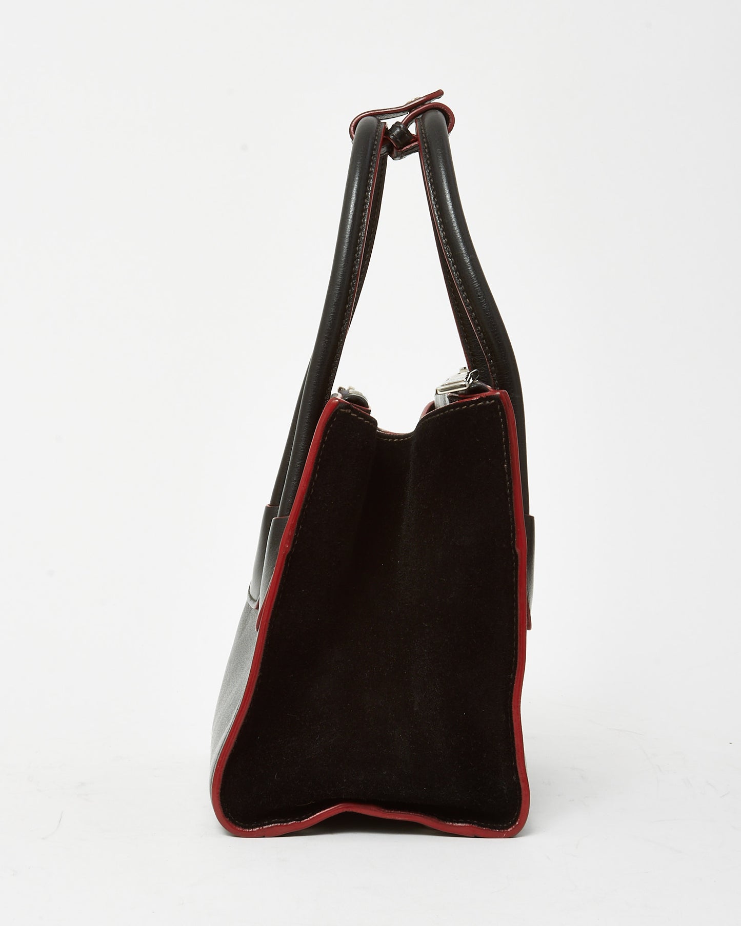 Prada Black and Red Trim Glace Calf Leather & Scamosciato Twin Pocket Tote with Strap