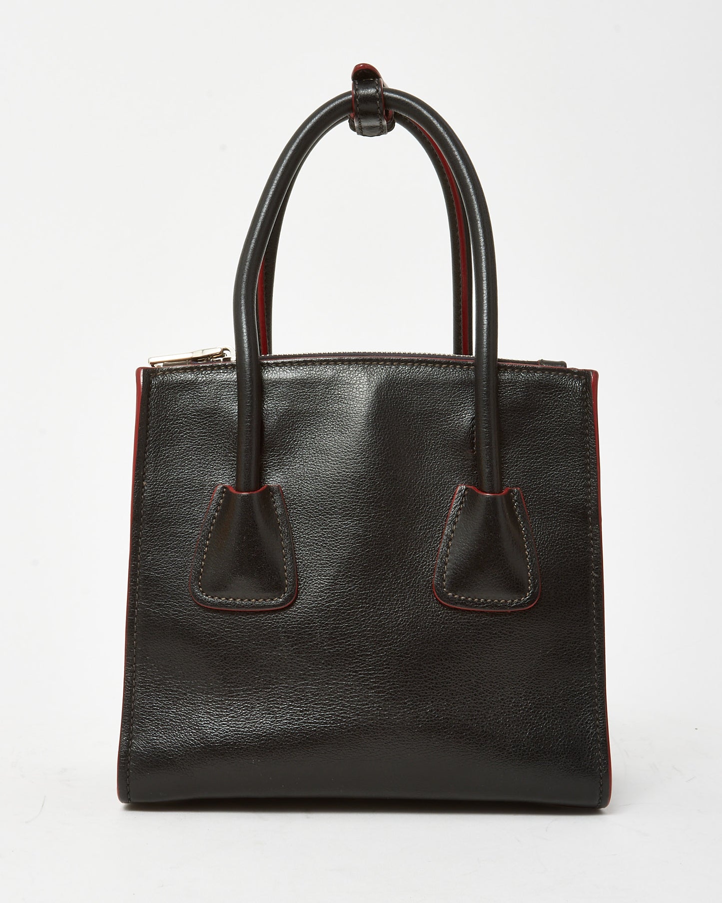 Prada Black and Red Trim Glace Calf Leather & Scamosciato Twin Pocket Tote with Strap