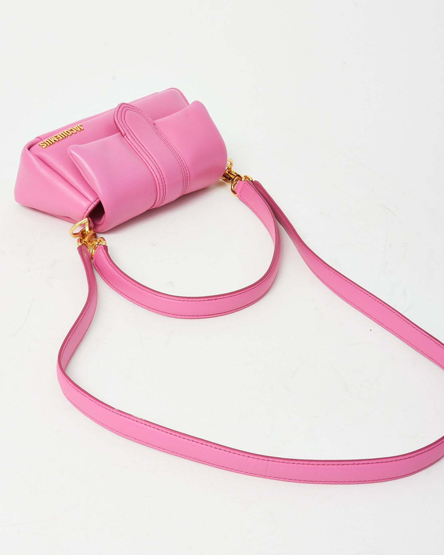Jacquemus Pink Puffy Leather Le Petit Bambimou Shoulder Bag with Strap