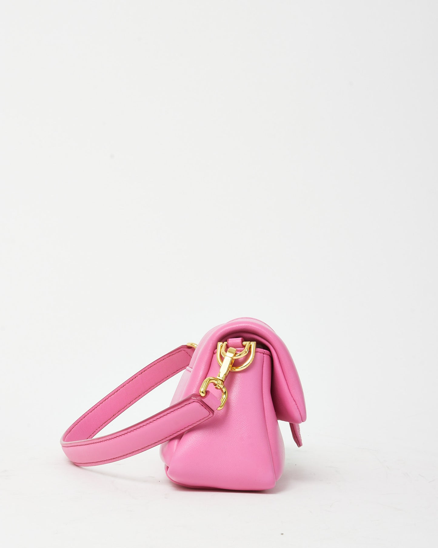 Jacquemus Pink Puffy Leather Le Petit Bambimou Shoulder Bag with Strap