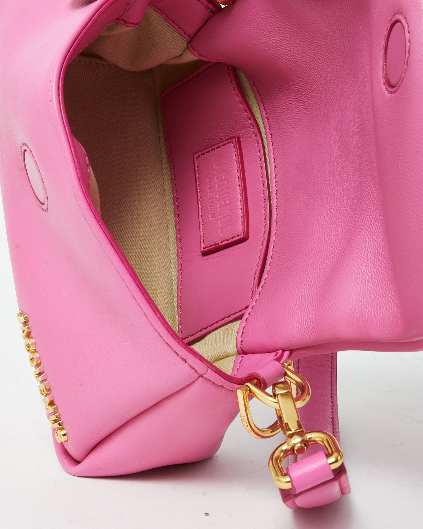 Jacquemus Pink Puffy Leather Le Petit Bambimou Shoulder Bag with Strap
