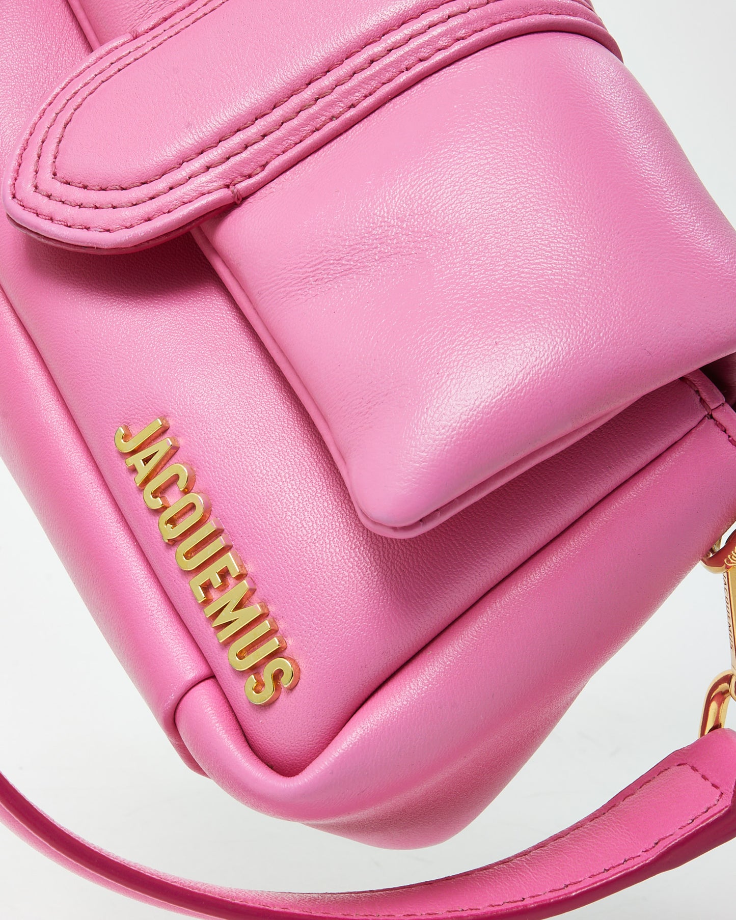 Jacquemus Pink Puffy Leather Le Petit Bambimou Shoulder Bag with Strap