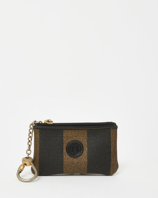Fendi Brown Pequin Stripe Coated Canvas Pochette Cles Key Chain