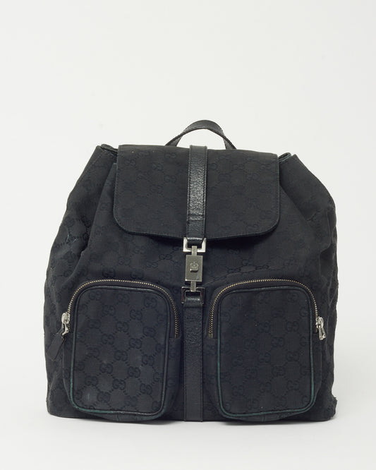 Gucci Black Monogram GG Canvas Jackie Rucksack Backpack