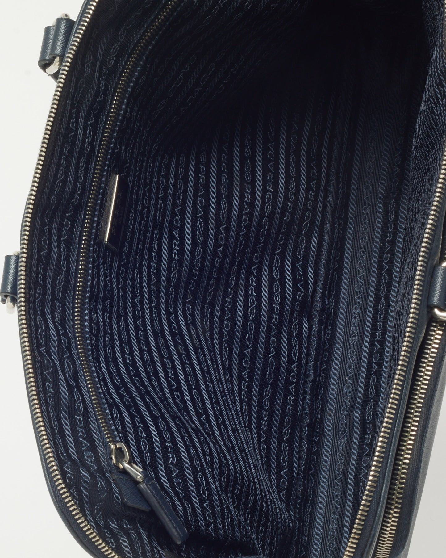 Prada Navy Saffiano Leather Triangle Logo Front Zip Pocket Briefcase