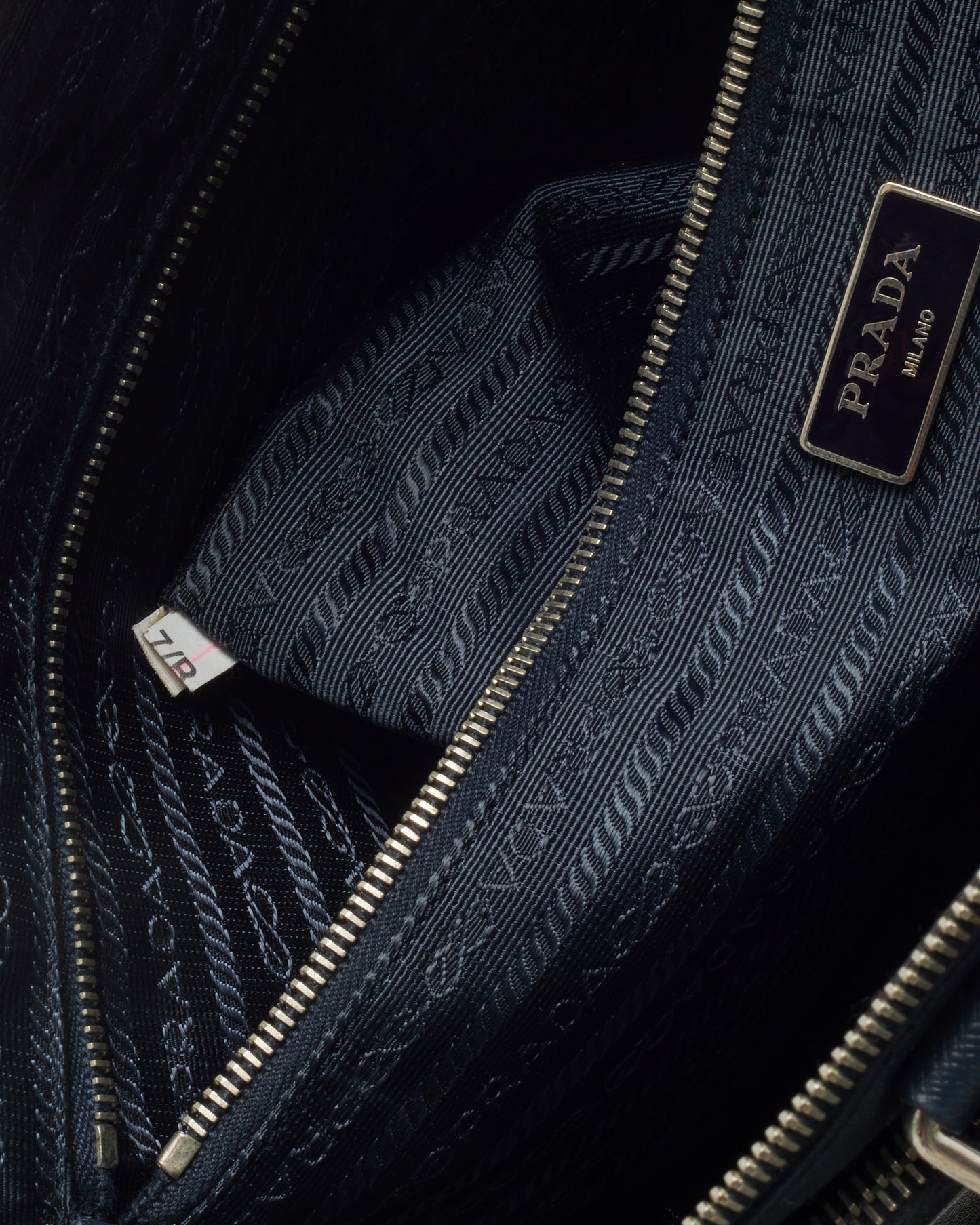 Prada Navy Saffiano Leather Triangle Logo Front Zip Pocket Briefcase