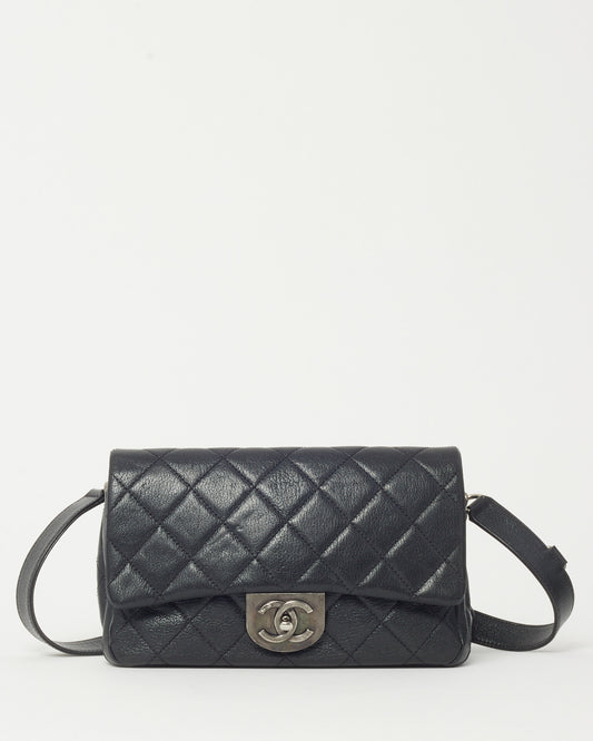 Chanel Black Quilted Goatskin Leather Small Double Carry Waist Flap Bag SHW