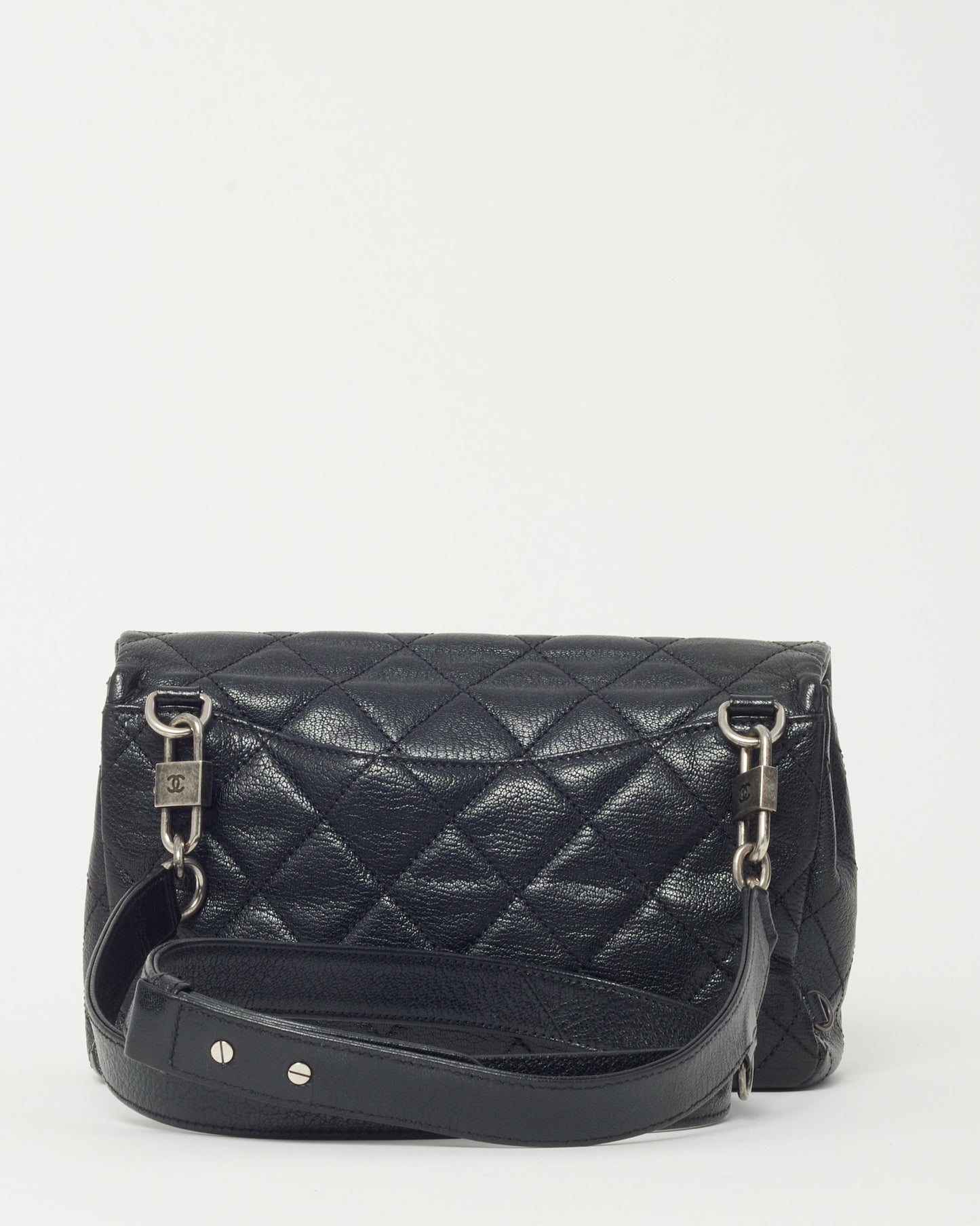 Chanel Black Quilted Goatskin Leather Small Double Carry Waist Flap Bag SHW