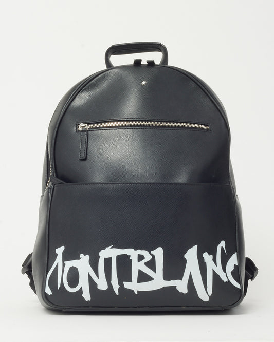 Sac à dos Montblanc en cuir noir avec calligraphie vestimentaire