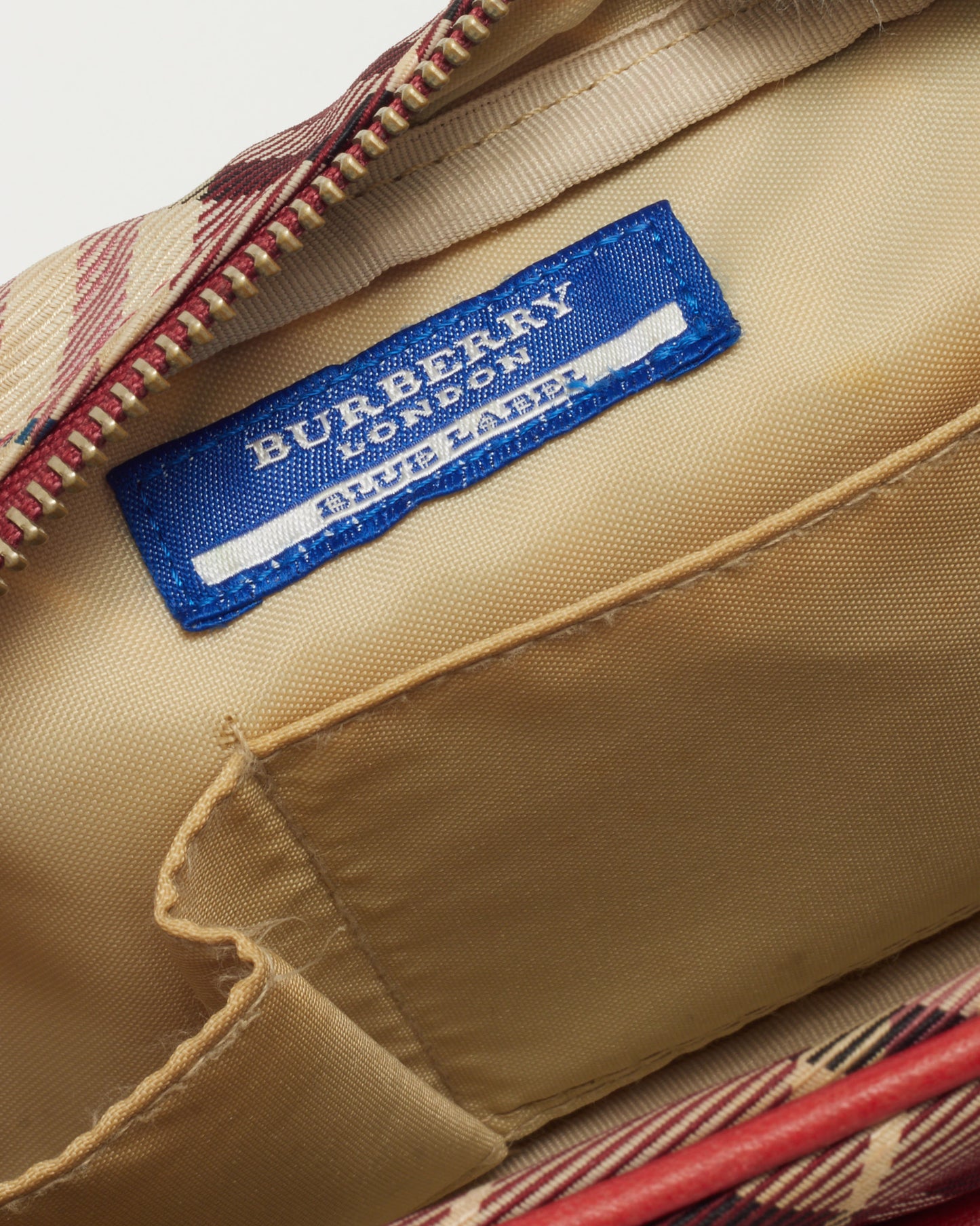 Burberry Vintage Blue Label Red and Beige Check Canvas Pocket Crossbody Bag