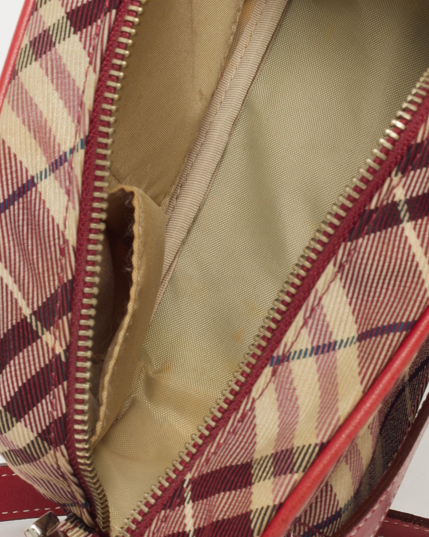 Burberry Vintage Blue Label Red and Beige Check Canvas Pocket Crossbody Bag