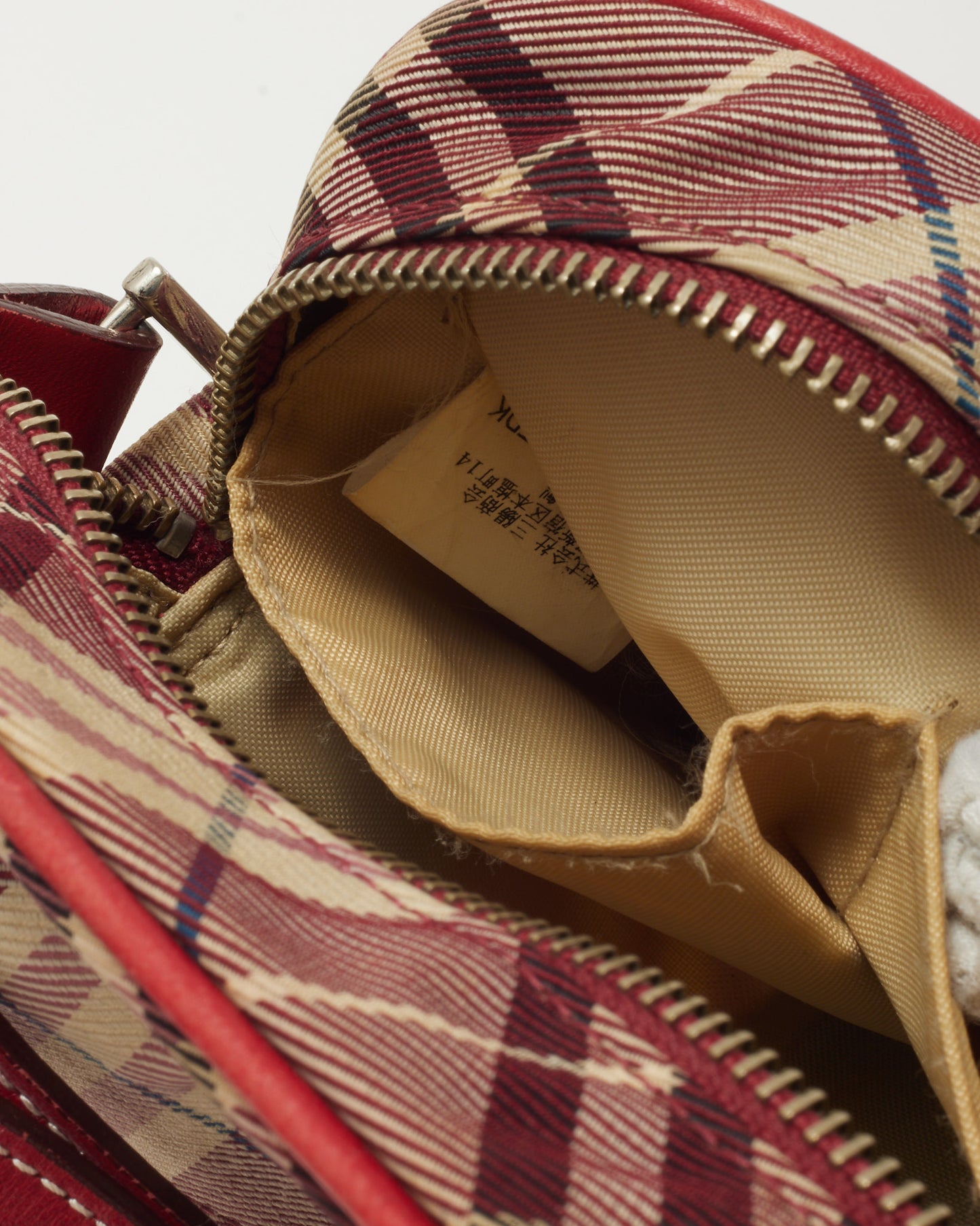 Burberry Vintage Blue Label Red and Beige Check Canvas Pocket Crossbody Bag