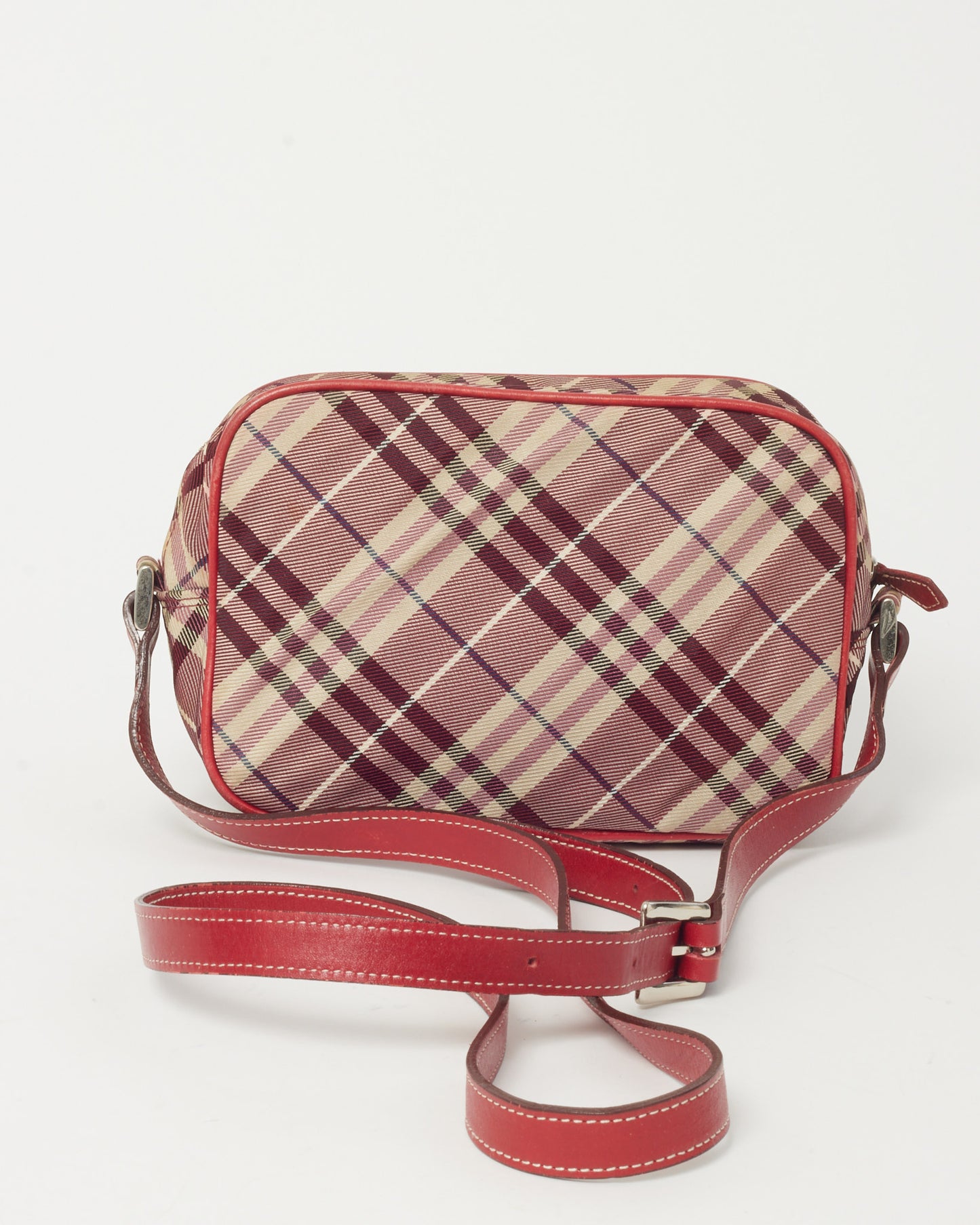 Burberry Vintage Blue Label Red and Beige Check Canvas Pocket Crossbody Bag