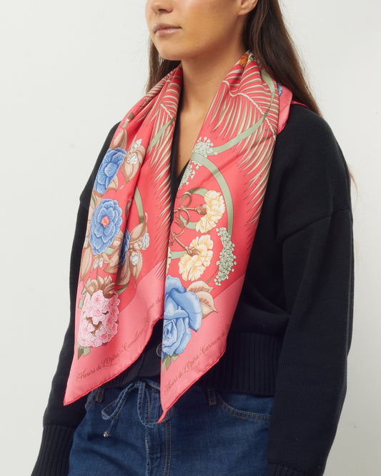 Hermès Pink/Blue/Green/Beige Multi "Fleurs de L'Opera" Silk Printed 90cm Scarf