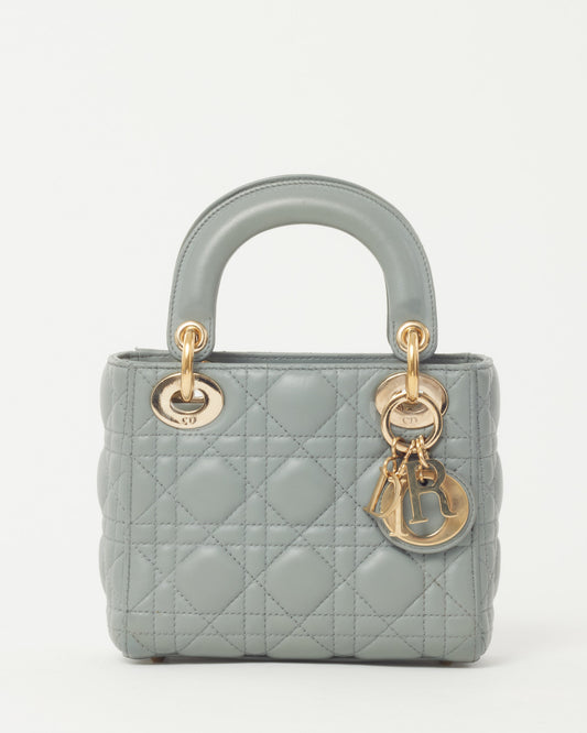 Dior Grey Cannage Leather Mini Lady Dior Bag GHW