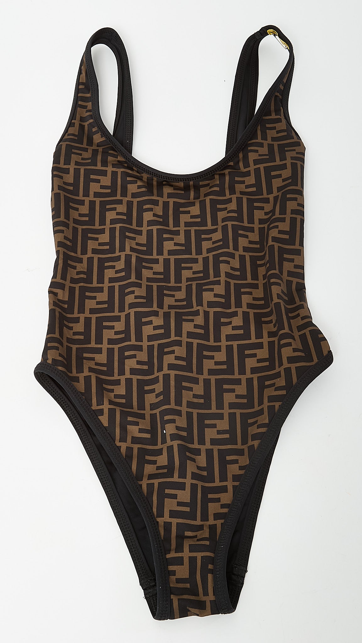 Fendi Brown FF Zucca and Black Lycra Reversible Swimsuit - S