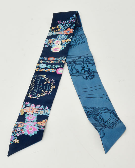 Hermès Blue/Pink/Yellow Floral Multi "Brides De Gala en Fleurs" Silk Twilly Scarf