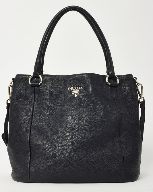 Prada Black Vitello Daino Leather 2Way Tote Bag with Strap