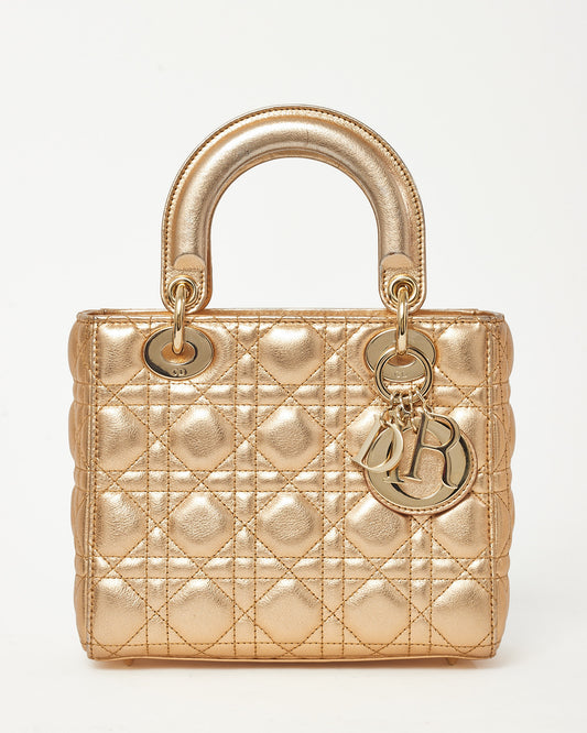 Dior Metallic Gold Cannage Lambskin Leather Small Lady Dior My ABCDior Bag GHW
