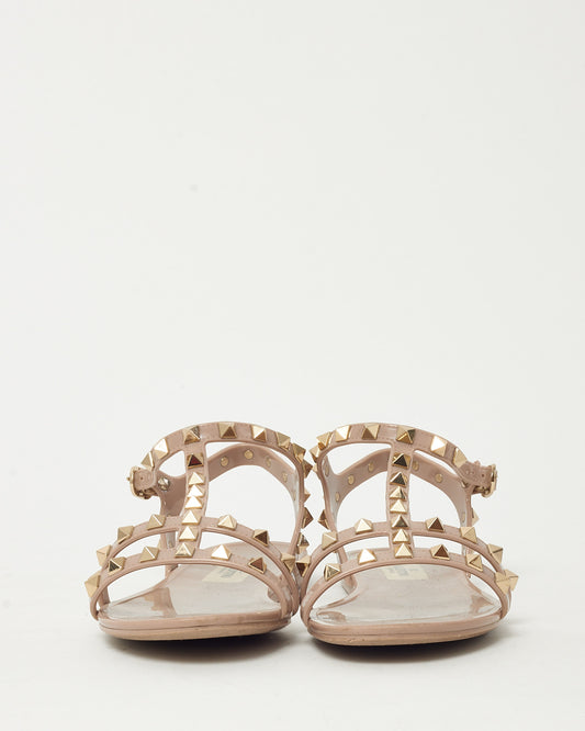 Valentino Pink Rubber PVC Gladiator Rockstud Sandals - 38