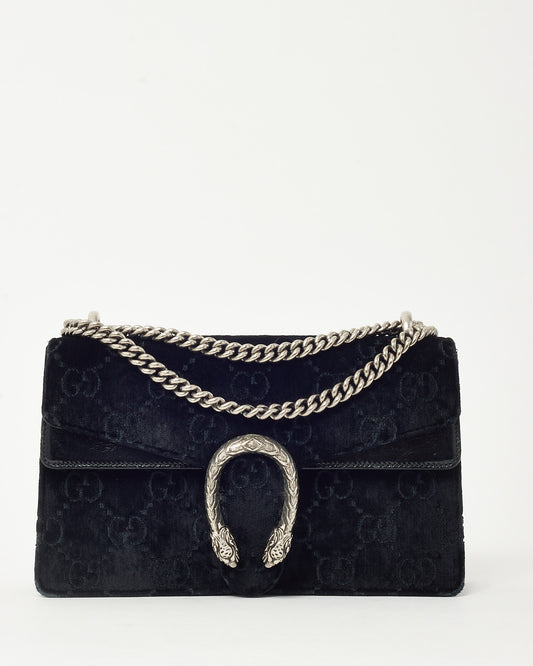 Gucci Black Velvet Monogram Small Dionysus Shoulder Bag