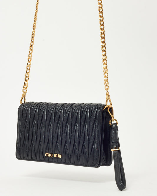 Miu Miu Black Gaufre Matelassé Leather Wallet on Chain Crossbody Bag