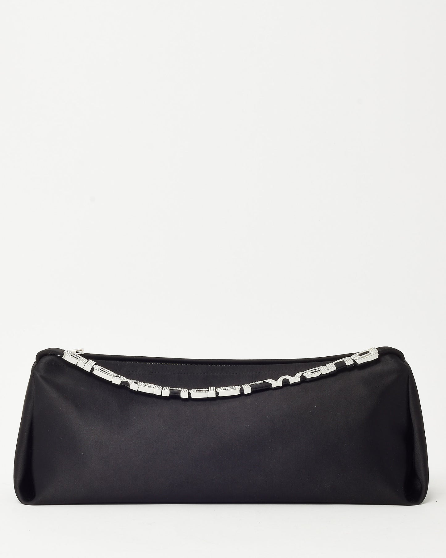 Alexander Wang Black Satin Crystal Logo Handle Marquess Micro Shoulder Bag