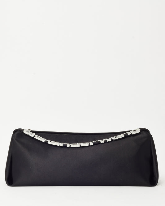 Alexander Wang Black Satin Crystal Logo Handle Marquess Micro Shoulder Bag