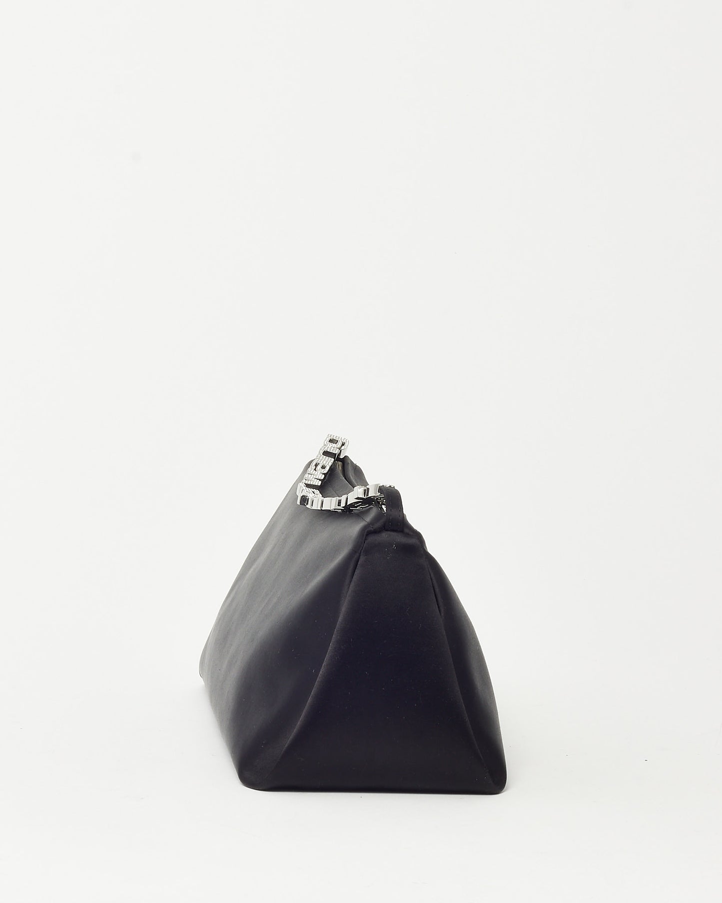 Alexander Wang Black Satin Crystal Logo Handle Marquess Micro Shoulder Bag