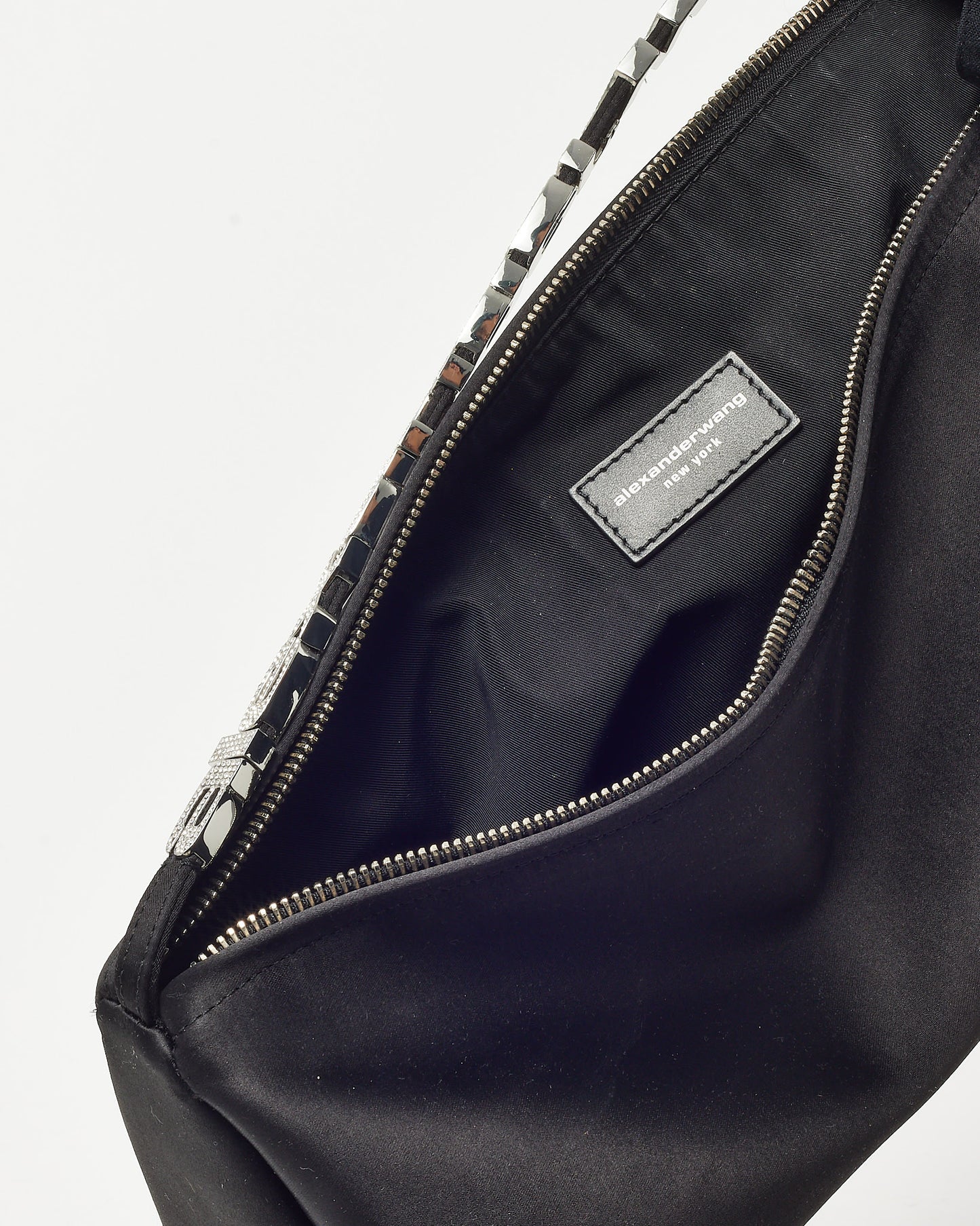 Alexander Wang Black Satin Crystal Logo Handle Marquess Micro Shoulder Bag