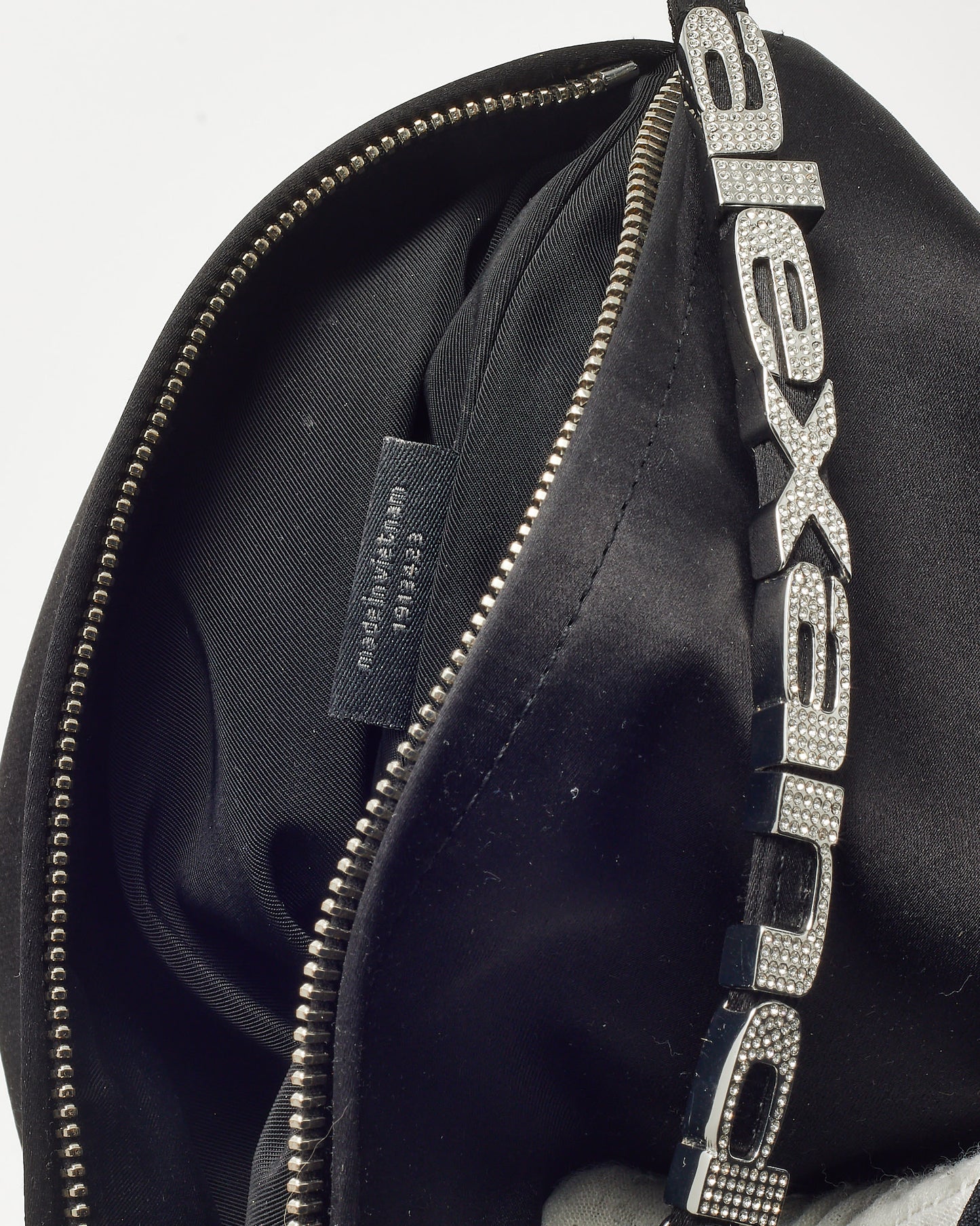 Alexander Wang Black Satin Crystal Logo Handle Marquess Micro Shoulder Bag