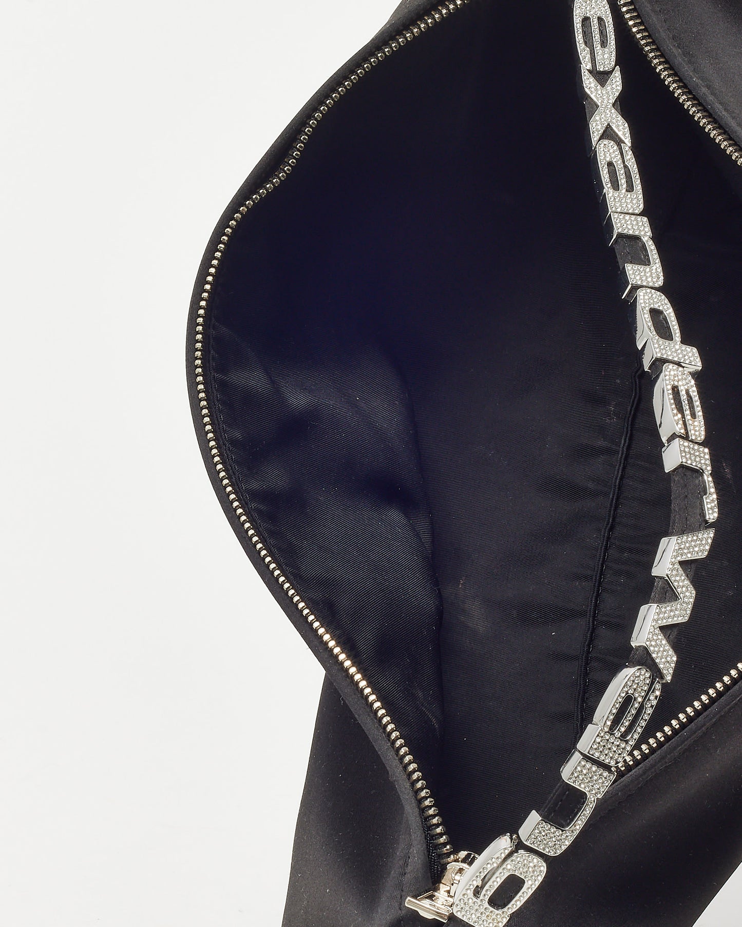 Alexander Wang Black Satin Crystal Logo Handle Marquess Micro Shoulder Bag