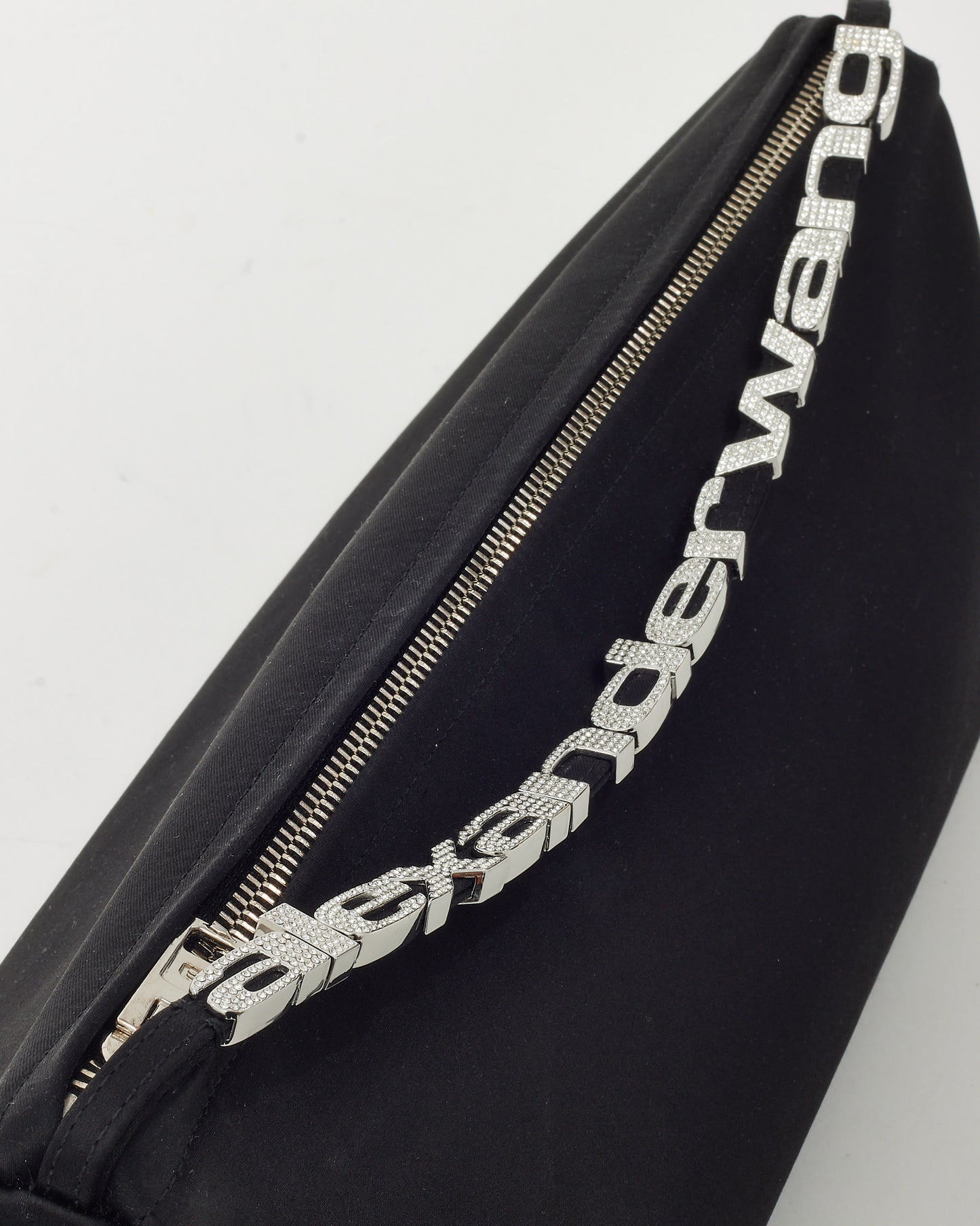 Alexander Wang Black Satin Crystal Logo Handle Marquess Micro Shoulder Bag
